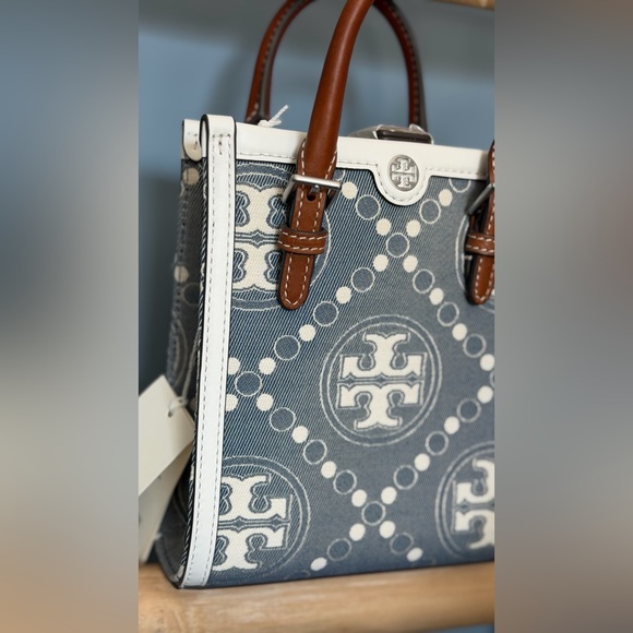 Tory Burch Mini T Monogram Denim Tote - Picture 5 of 10